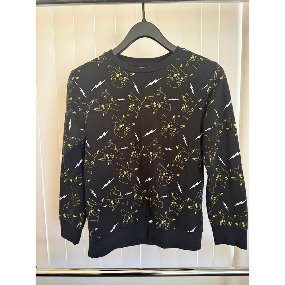 Youth Pokemon Pikachu All Over Print Black Sweatshirt Size Large Ages 10-12